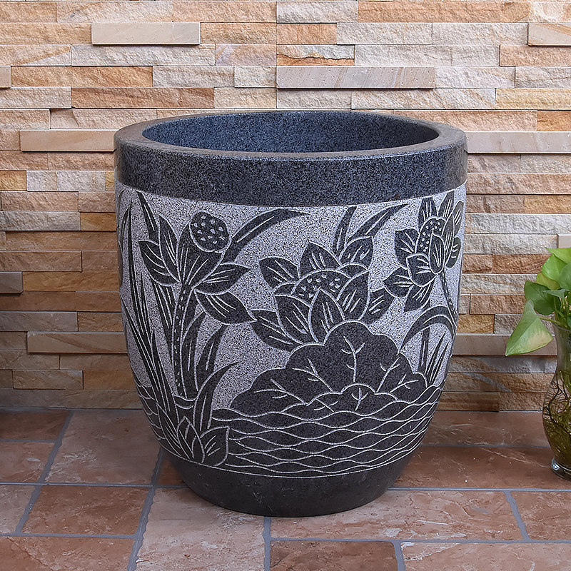 Granite Carved Flower Mop Pool Stone Mop Pool Square Round Balcony Outdoor Home Stone Sink