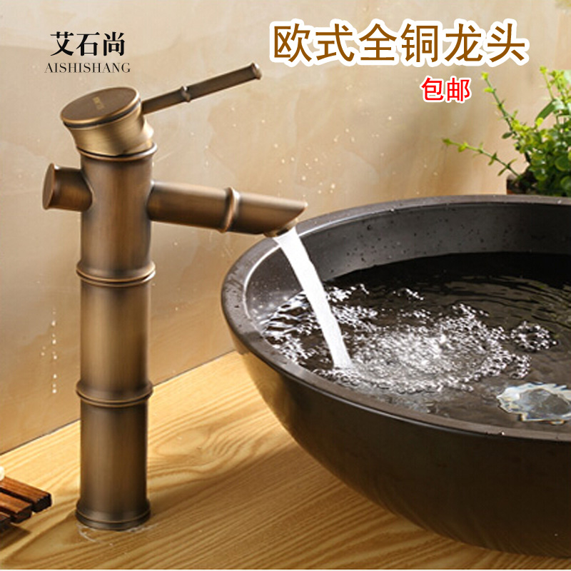 Full copper European-style imitation ancient tap retro bamboo festival single-hole surface basin tap hot and cold