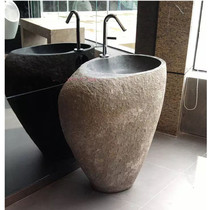 Pillar basin double hole washbasin cobblestone head conjoined basin balcony outdoor one-body basin floor sink courtyard