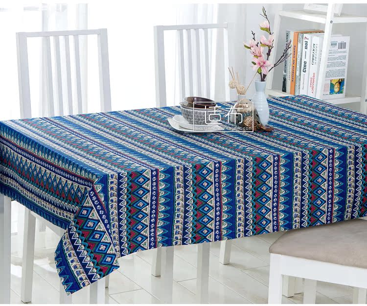 Bohemian gió quốc gia bông và vải lanh khăn trải bàn vải khăn trải bàn khăn trải bàn cà phê khăn trải bàn khăn trải gồm màu đỏ và màu xanh sọc không chống thấm nước mẫu khăn trải bàn hội trường