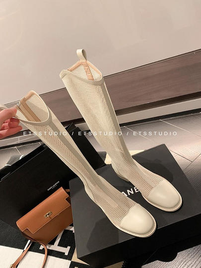 Высокие сапоги из натуральной кожи для женщин весной и летом, женские сапоги больших размеров, ботинки с полой сеткой, тонкие высокие сандалии с большой трубкой