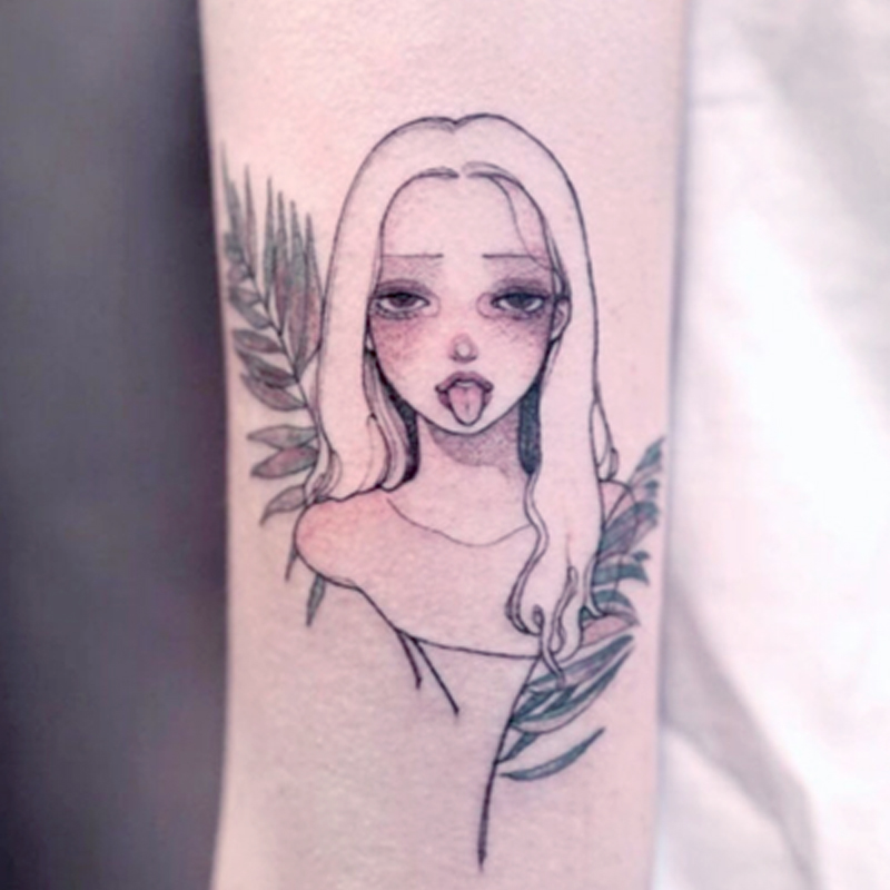 Japanese cute tattoo with dark line waterproof woman persistent in wind small tide tide color 9