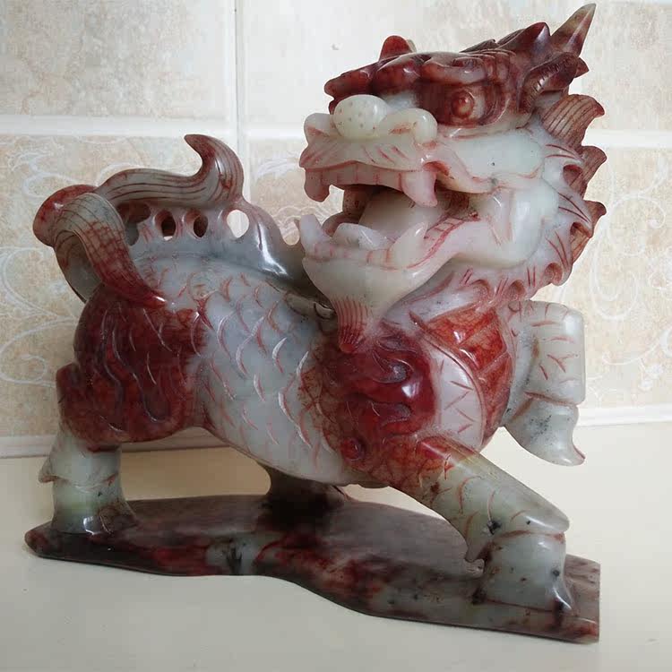 开光风水岫玉麒麟摆件玉石大号求子佑子赐子镇宅促销客厅办公室 时尚 开光 摆件 大号 玉石 风水途虎网