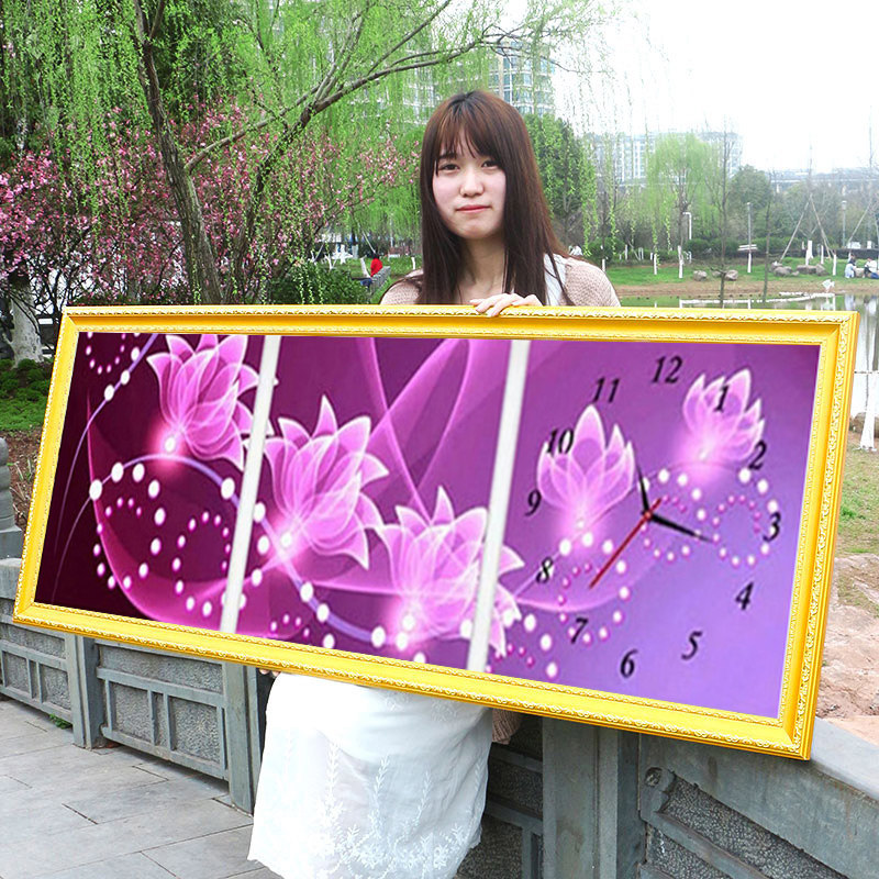 Watch cross stitch clock thread embroidery couple wall clock new living room bedroom simple modern European hanging painting triptych