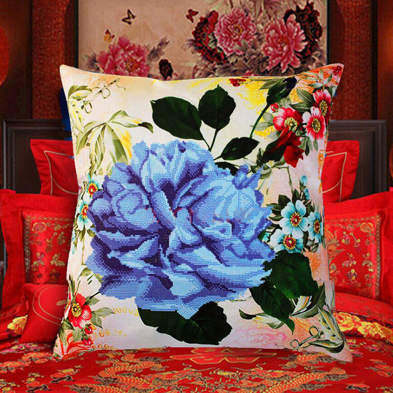 2022 new hand embroidered wedding cross embroidered pillow couple pair of pillowcase living-room sofa own bedroom