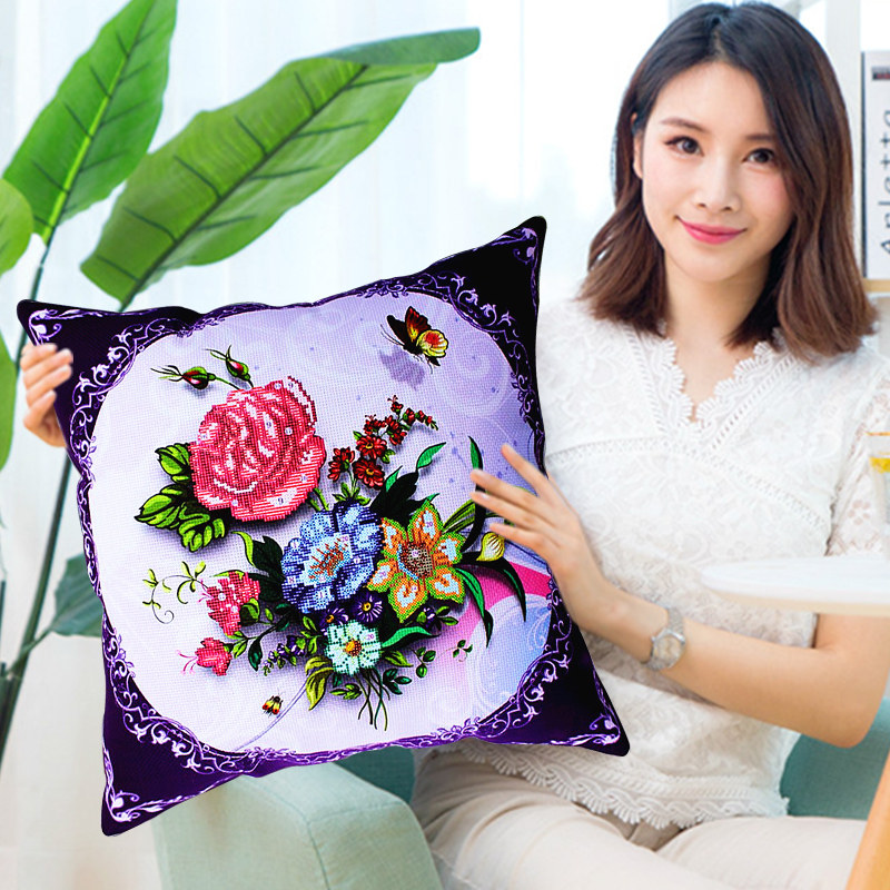 2022 new handmade embroidered wedding cross embroidered pillow pair of couple pillow headgear own bedroom living room sofa