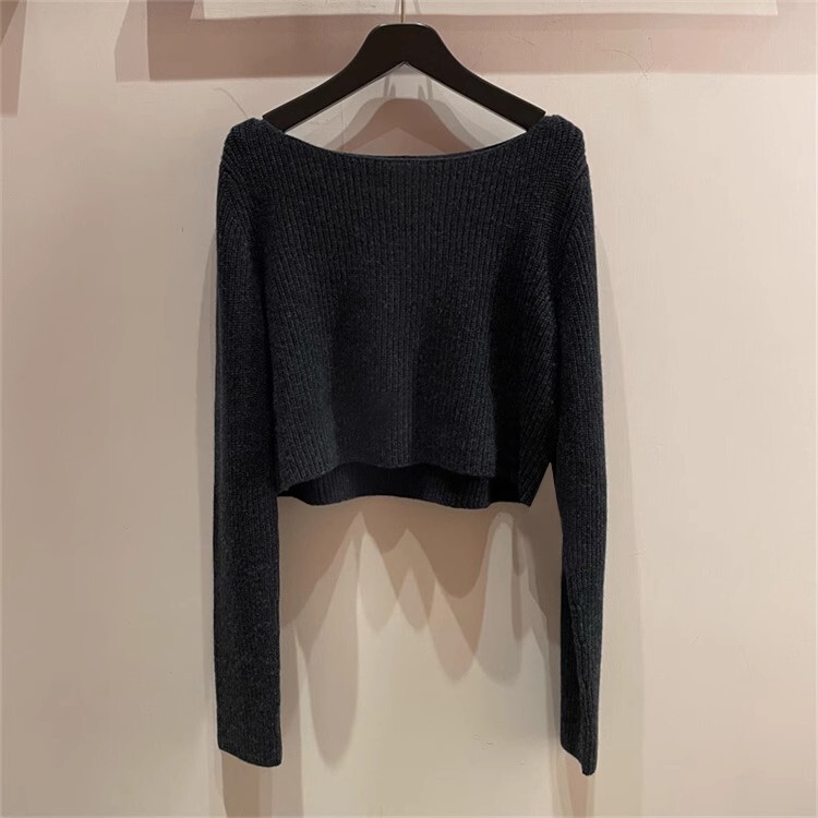 2025 Autumn/Winter New Off-Shoulder Black Sweater Knit Top for Women, Versatile Long-Sleeve Short Top 2025 Autumn/Winter New Off-Shoulder Black Sweater Knit Top for Women, Versatile Long-Sleeve Short Top