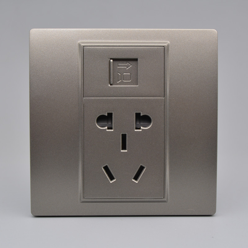 Dark Gray Network with 5-Hole Socket, Network Information Wall Switch, Single Computer Network Port, Five-Hole Power Panel