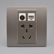 Dark grey Six-type network TV with 5-hole power socket 5-hole socket plus computer TV network cable panel