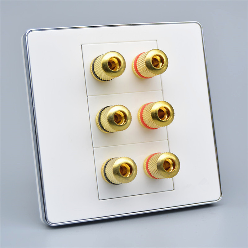 Silver Side 86 Type Weak Electric Wall Switch Socket Six-head Audio Speaker 5 1 Surround Sound Box Combined Socket Panel