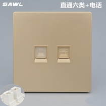 Champagne gold Category 6 straight-through network cable port with phone socket dual-port computer direct plug-in Gigabit Internet phone panel