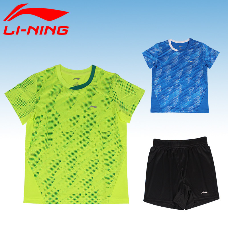 Li Ning badminton suit children's breathable quick dry sports short sleeve blouse boy girl student T-shirt shorts