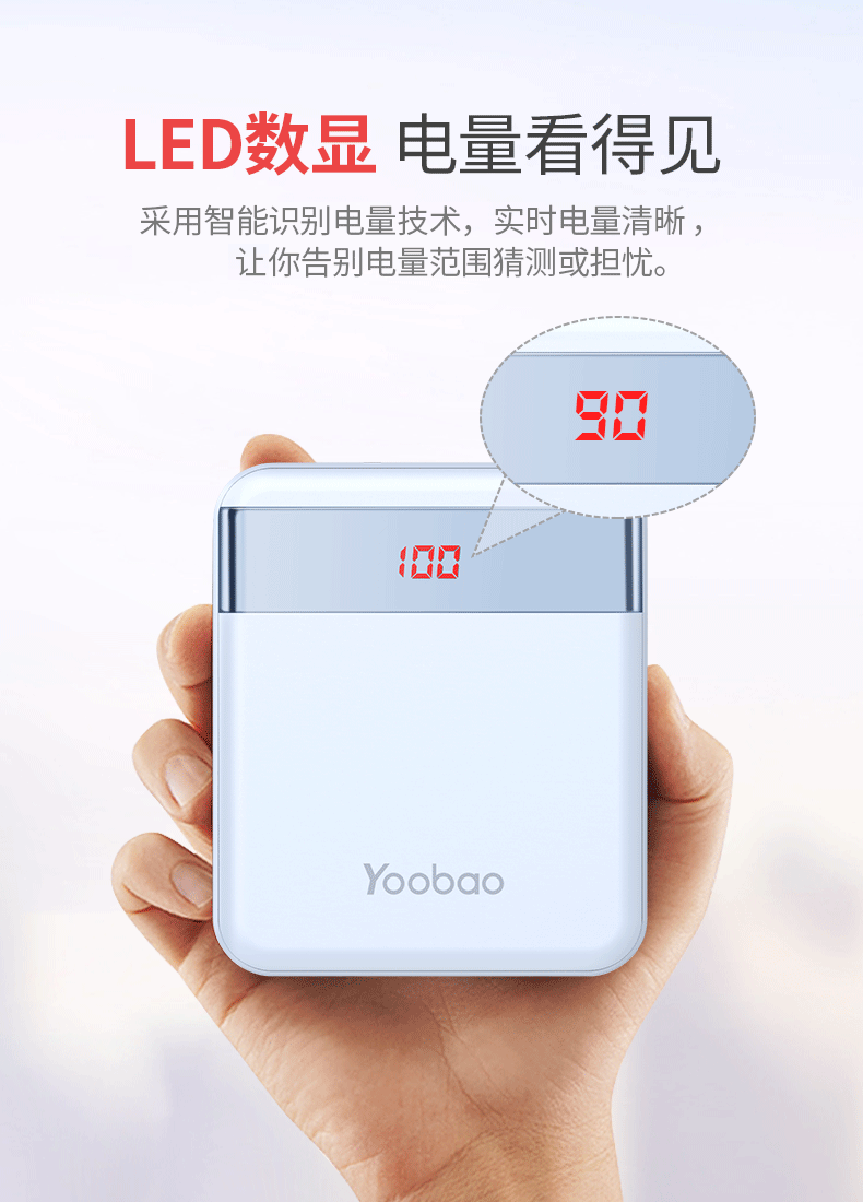 Yubo dễ thương sạc kho báu nhỏ gọn Màn hình LED 10000 mAh điện thoại di động phổ thông mỏng và nhanh di động