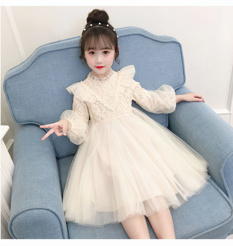 Korean girls dress 2021 new children's clothing spring and autumn yarn skirt girls long sleeve princess dress Western school children's skirt