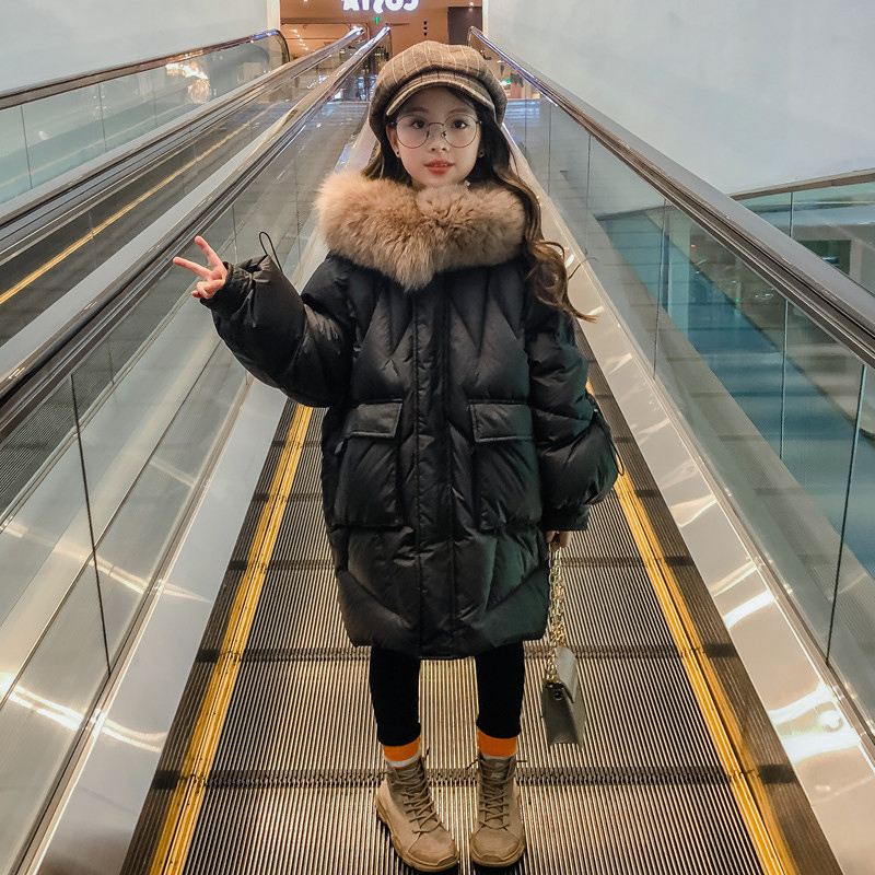 Korean girl down jacket long 2021 new winter style Foreign style Korean version of net Red big children children thick coat