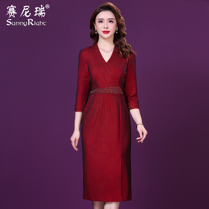 Red Wedding Banquet Foreign Dress Big Size Collection Waist Race Nirei 2022 Spring Autumn New Light Lavish Skinny Mom Wedding Dresses