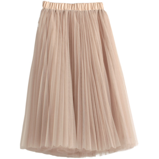 Mesh skirt gauze skirt women's spring and summer mid-length pleated puffy skirt 2024 new skirt A-line skirt