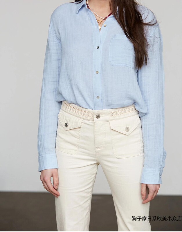 American Style Original D R Brand Shirt, Autumn Soft Solid Color Shirt, Simple Shell Button Ellis Shirt for Women