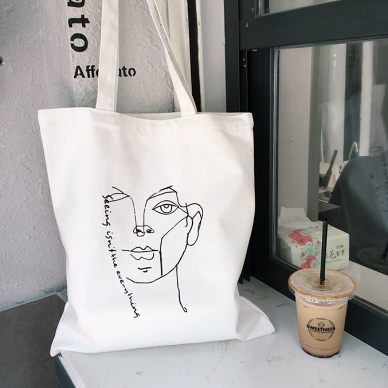 ins spring and summer new literary illustration Japanese chic joker shoulder canvas bag purchase student handbag female