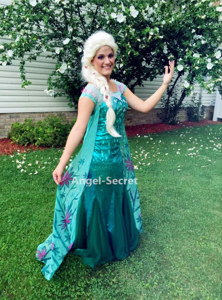 J919 FROZEN FEVER ELSA green dress full set cape & dress spring costume