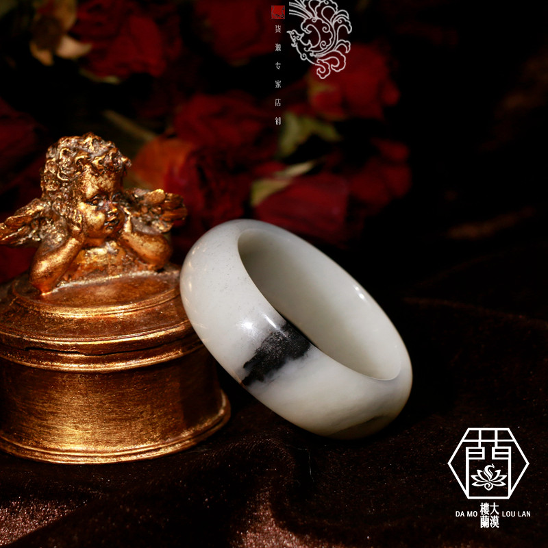 (Focus Quality) Grand Moolou Lan Pau True Xinjiang and Tian Yuseed Green Flower Wide Version Tire Bracelet Bracelet Jade Bracelet