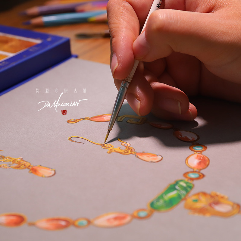 (Happy Planet) Desert Loulan and Hetian jade seed material original poly red leather rough gold inlaid brooch ear needle hand chisel