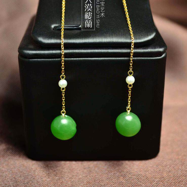 (Tie-Edge Customizable) and Tian Yubei jade 18K gold embedding akoya pearl pea ear pendant extremely simple and elegant
