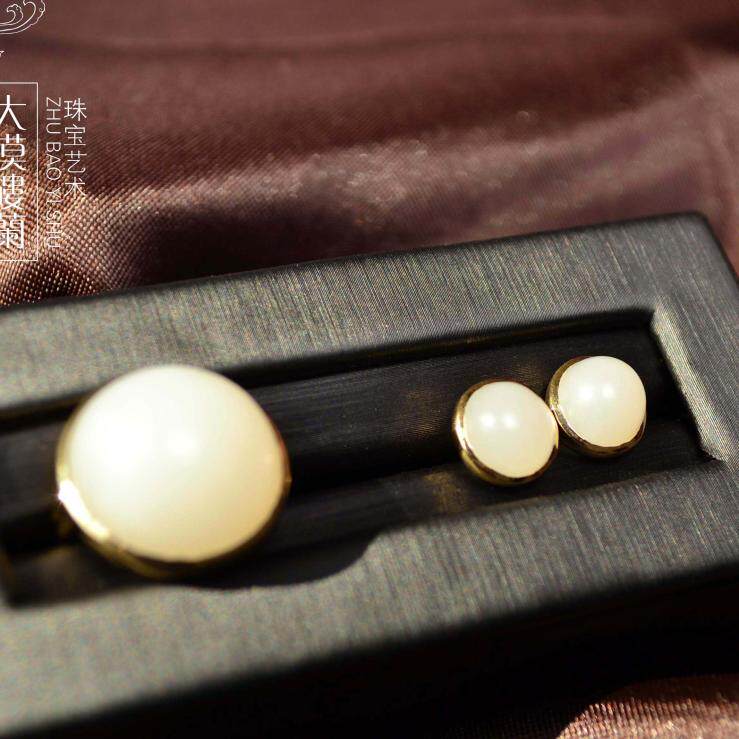 (Tie can be customized)Xinjiang Hetian jade seed white jade high-end 18K gold ring ear needle{big jane Zhimei}