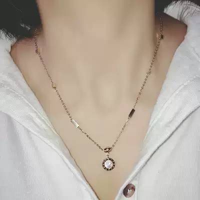 Korean version of titanium steel plated 18k rose gold Roman numeral necklace pendant women's double-sided color-preserving gold clavicle chain X018