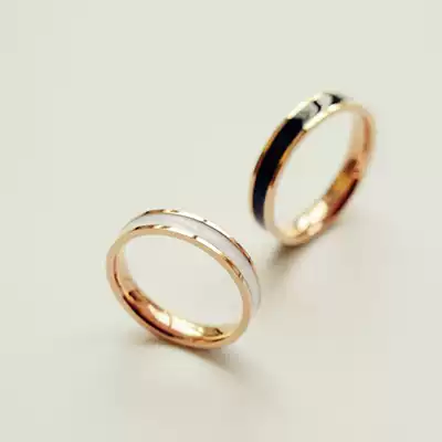 Korean jewelry Titanium steel color retention gold simple black and white ring ring index finger ring jewelry female niche design fashion