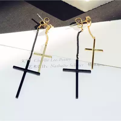 Simple cross long version of tassel without ears, padded earrings, earrings, female design sense