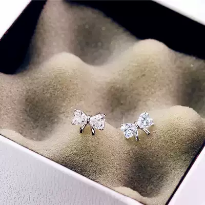 Flashing zirconium bow full body 925 silver ear studs without pierced ears clip sweet and cute earrings delicate female accessories 0141