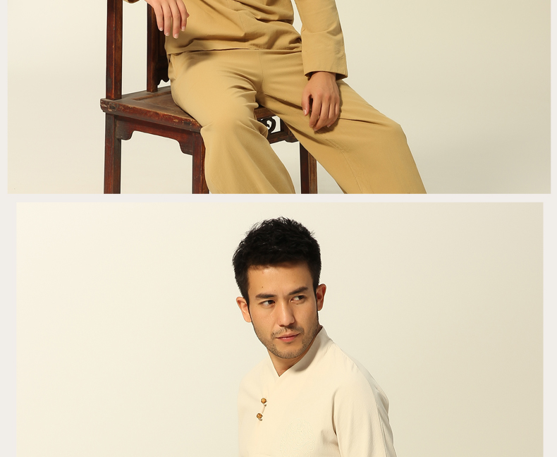 Thanh niên dân tộc retro phù hợp với bộ đồ cotton nam Tai Chi quần áo nằm tay áo dài tay áo mỏng kiểu đồ bộ đẹp