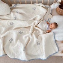 Awensy Korean in wind embroidered puppy pure cotton gauze towel cover baby nap carpet baby baby blue condom
