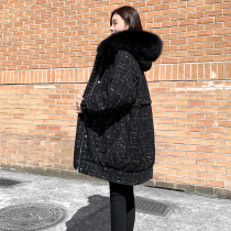 White duck down jacket womens long model 2021 new winter Korean version loose thin size black coat tide