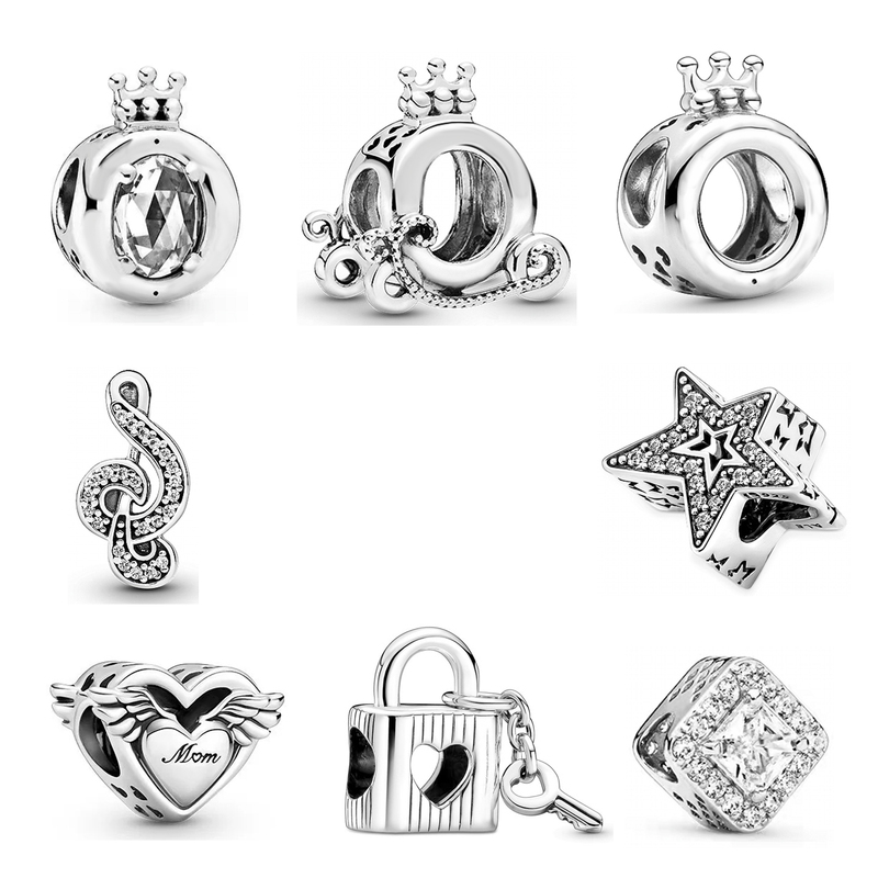 Overseas Store Panjia Crown Carriage Bracelet Beads Pure Silver Heart-Shaped Lock Beads Loose Beads String Decorations Musical Notes Overseas Store Panjia Crown Carriage Bracelet Beads Pure Silver Heart-Shaped Lock Beads Loose Beads String Decorations Musical Notes