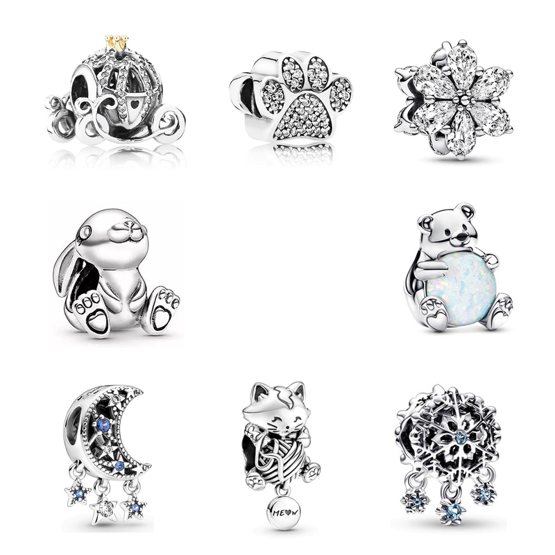 Overseas Store Panjia Xingchen and Xingyue Charm Bracelet with Starry Sky Beads, 925 Sterling Silver Loose Beads, Palm Print Beads