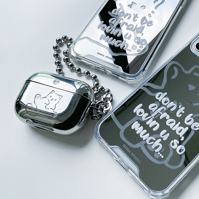 Sonia original airpods protective suit mirror plated silver niche lovely cat and dog couple headset shell
