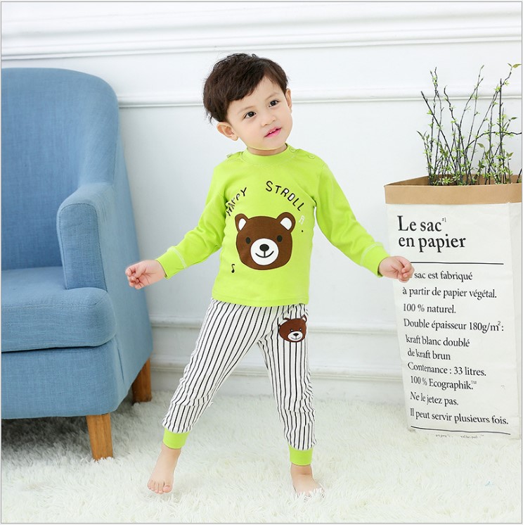 Thu childrens bộ đồ lót cotton mùa thu quần áo em bé quần áo nam và nữ màu bông mùa thu đồ ngủ quần bé mùa đông.