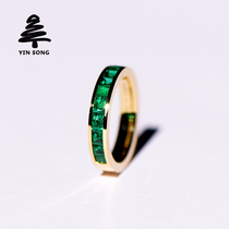 Simple modern emerald ring custom Au750 inlaid Square row inlaid color treasure 18K gold men and women couples ring