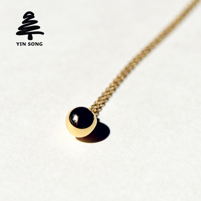 Golden Bean Pendant Au750 Gold Round Spherical Minimalist Short Collarbone Woman Necklace 18K Gold Rose Gold Platinum-Taobao
