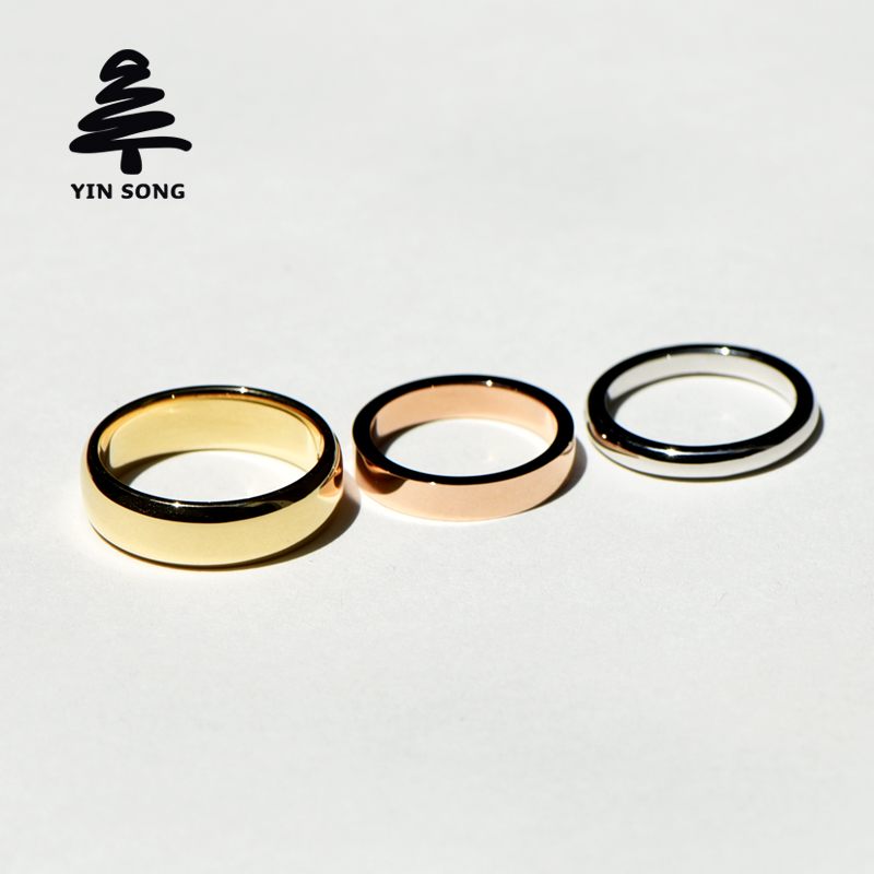 18K gold ring 3D custom plain circle Au750 white gold rose gold men's and women's rings couple ring lettering