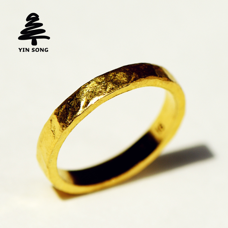 Hammer-pattern gold-foot platinum ring Handmade craftsman gold and platinum custom-made male and female lovers pair ring frosted lettering