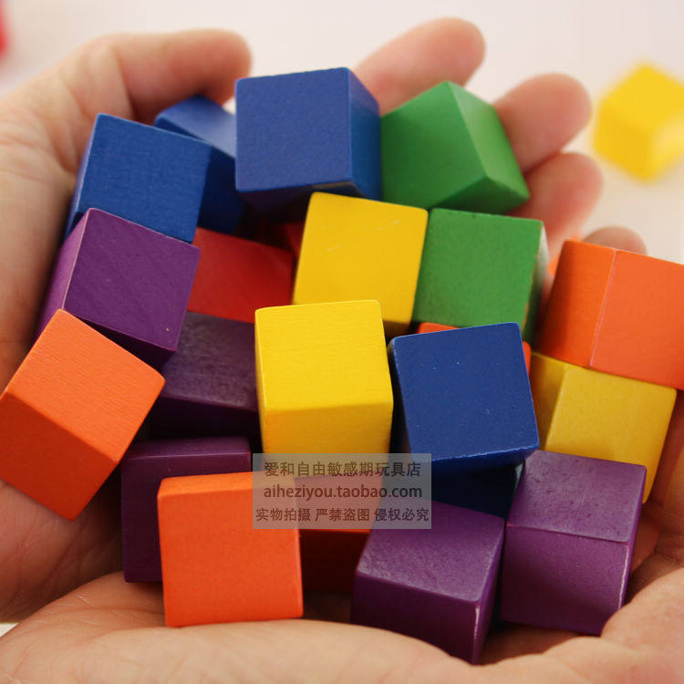 2 cm log color cube small wood block Three-dimensional king wooden building blocks Children's puzzle math teaching toy
