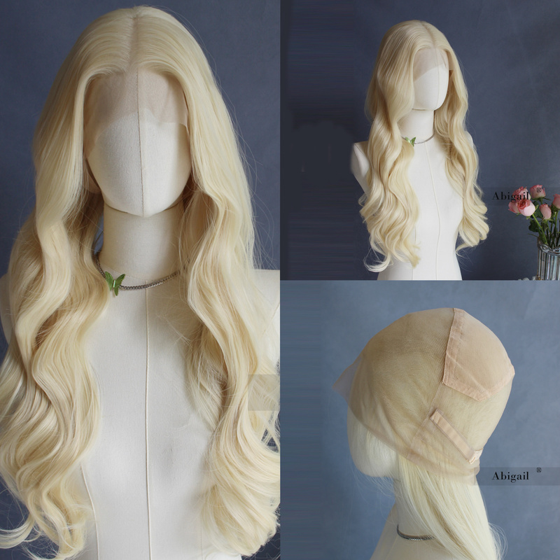 Full Lace High-Temperature Synthetic Fiber Wig Hand-Woven Headgear Platinum Light Gold Straight Hair Curly Hair Women's Full Lace Wig