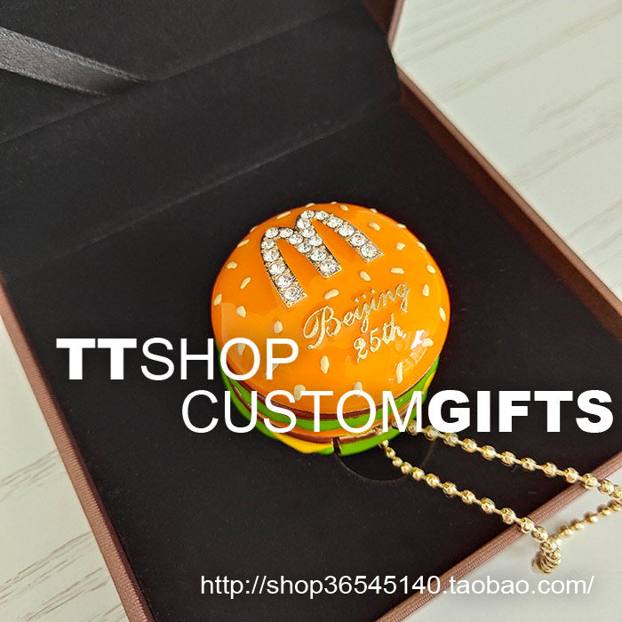 McDonald Mcdonalds Luxurious Inlaid Drilling Metal Burger Bread Custom U Disk USB With Body Memory 16G-GIFT BOX