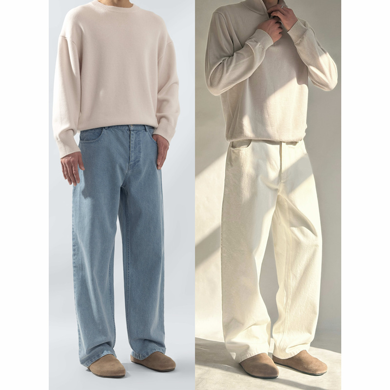 Rizzup Row Style Italian Candiani Fabric Ross Fit Straight-Leg Jeans Blue Denim White Denim