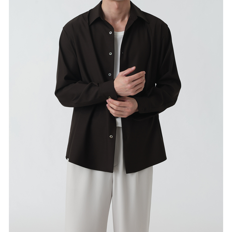 Rizzup Row Fengtangding Super140S Wool Lapel Long-Sleeve Shirt Is Machine Washable, with a Relaxed and Luxurious Style