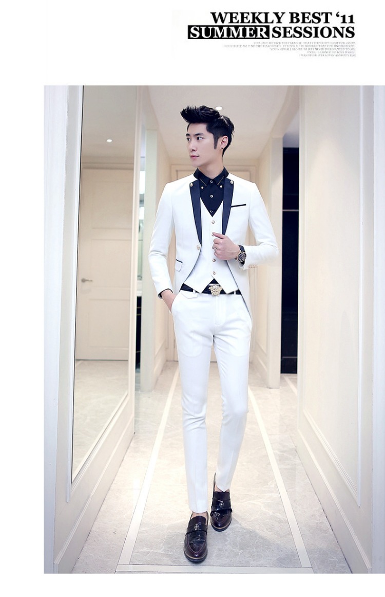 Mới tuxedo hộp đêm váy cưới phiên bản Hàn Quốc của bộ đồ mỏng phù hợp với thời trang phù hợp với ba mảnh trắng nam áo khoác nam