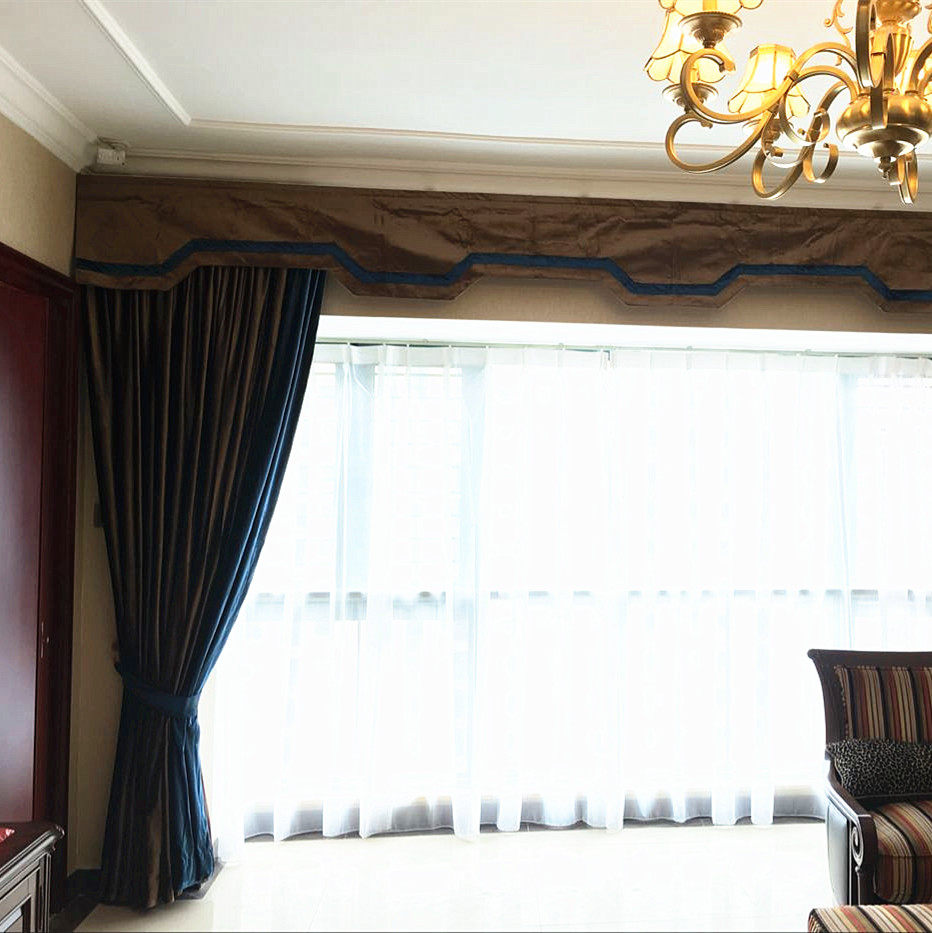 Full Mountain Art European-style Curtain Method Thickened Silk Suede Cloth Shading Pure Color Coffee Color Blue Living-room Curtains Customised